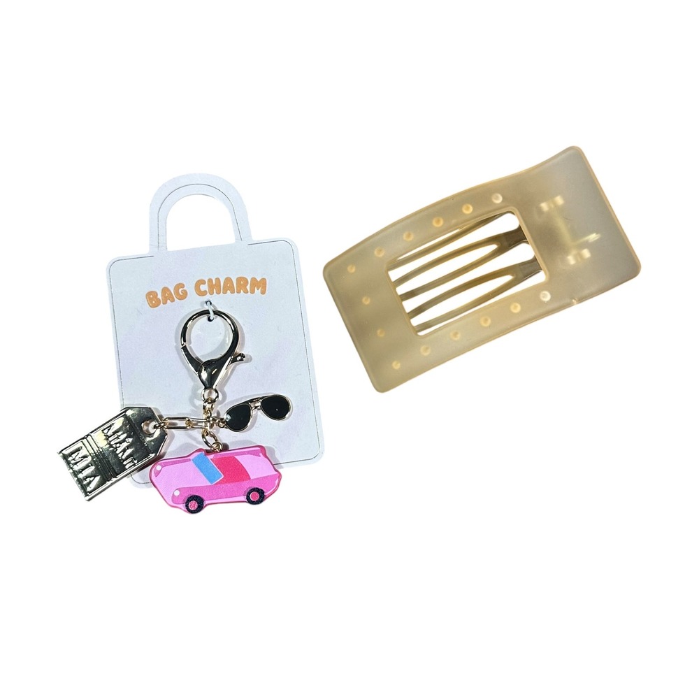 Anthropologie Bag Charm NWT Pink Miami Car Charm & Anthro NWOT Hair Clip Bundle